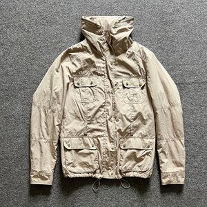 Zara Lightweight Rain Jacket Coat Roll Away Hood Removable Liner Tan Women Small